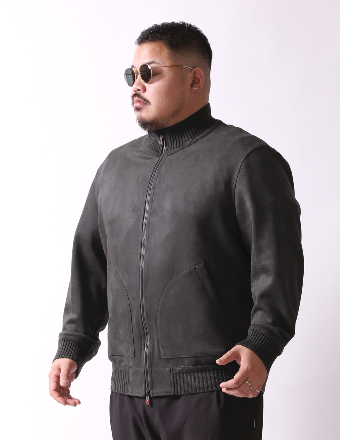 大きいサイズ ジャージ メンズ  G-stage(ジーステージ) ヌバック調 ジップアップ リブ ブルゾン アウター 2L 3L 4L カジュアル 肌色 灰色 春 秋 冬 | g-stage | 02