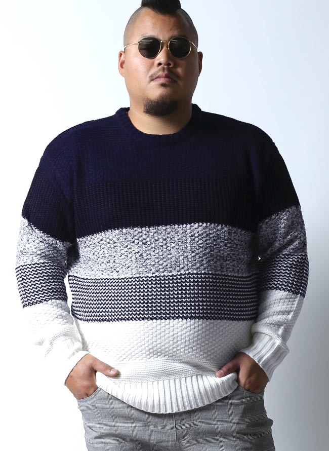 大きいサイズ ニット セーター メンズ 編み変え グラデ アクリル ワッフル 3L 4L 5L カジュアル 紺 赤 秋 冬 |  | 02