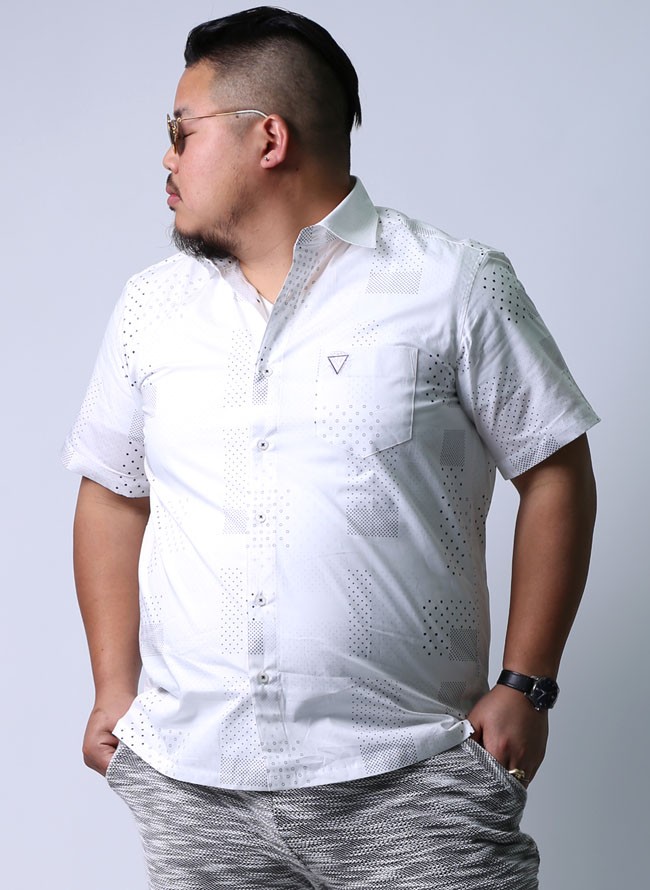 大きいサイズ 半袖シャツ カジュアルシャツ メンズ  Vittorio Carini(ビットリオ カリーニ) ドット柄 2L(50)     白 黒 紺 春 夏 |  | 03