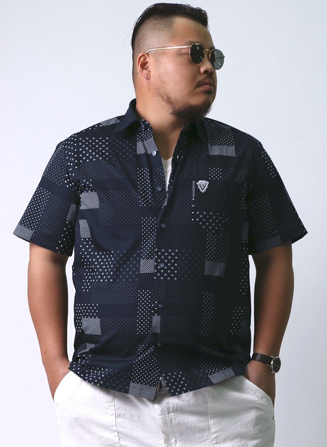 大きいサイズ 半袖シャツ カジュアルシャツ メンズ  Vittorio Carini(ビットリオ カリーニ) ドット柄 2L(50)     白 黒 紺 春 夏 |  | 02