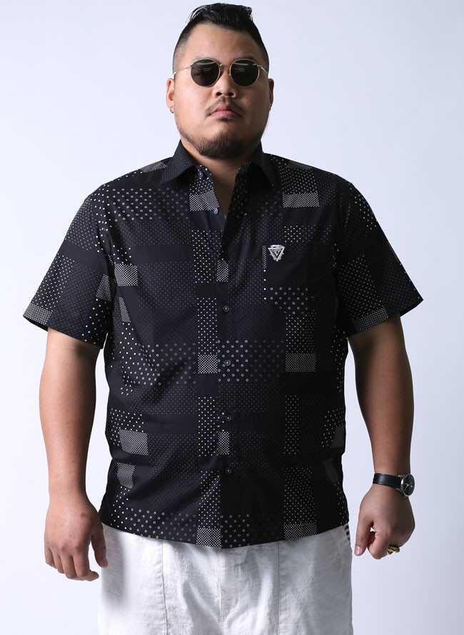 大きいサイズ 半袖シャツ カジュアルシャツ メンズ  Vittorio Carini(ビットリオ カリーニ) ドット柄 2L(50)     白 黒 紺 春 夏 |  | 01