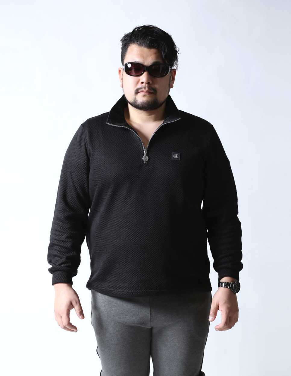 大きいサイズ ニット セーター メンズ  CAPRI(カプリ) ジップ ワッペン 2L(50) 3L(52)   カジュアル 黒 春 秋 冬 |  | 01