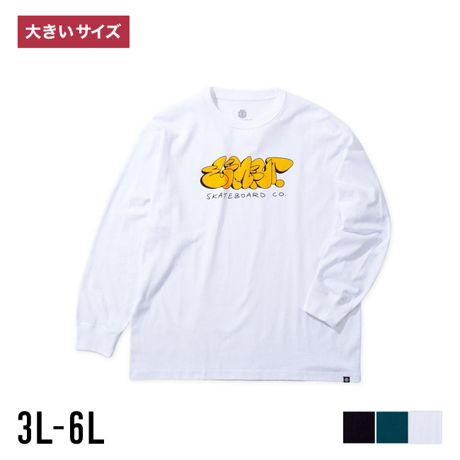 大きいサイズ Tシャツ カットソー メンズ 長袖  ELEMENT(エレメント) グラフィックプリント TAG 刺繍 3L 4L 5L 6L カジュアル 白 紺 黒 春 秋 冬 | 