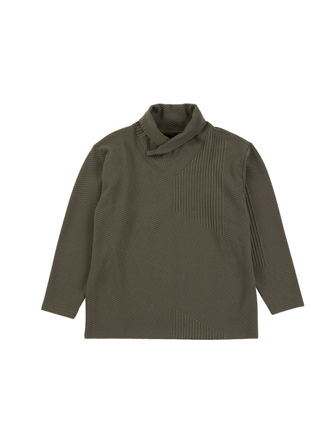 大きいサイズ Tシャツ カットソー メンズ 長袖  TETE HOMME バイアスパネル柄 ボリュームネック ストレッチ 3L 4L 5L 6L カジュアル 白 灰色 黒 春 秋 冬 |  | 02