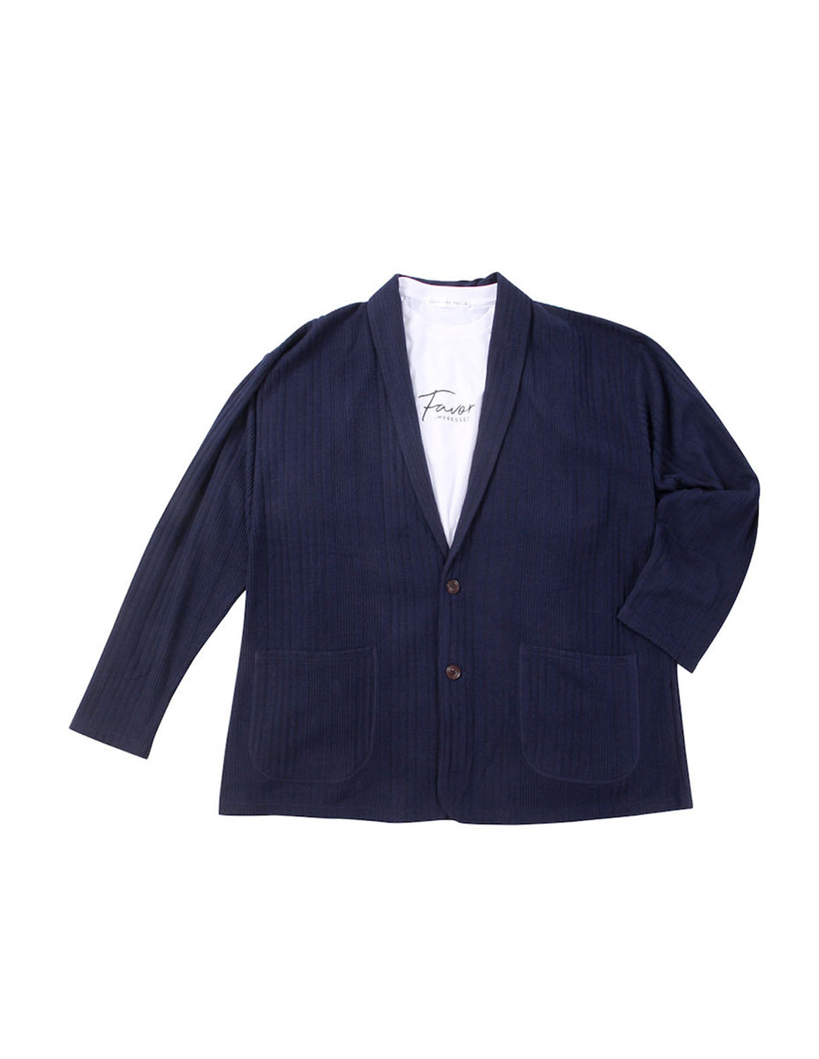 大きいサイズ メンズ  launching pad(ランチングパッド) 針抜きストライプ 長袖ショールジャケット 半袖Tシャツ セット 3L 4L 5L 6L カジュアル 紺 黒 春 秋 冬 |  | 01