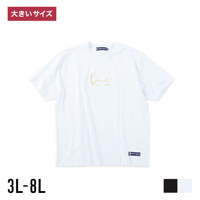 大きいサイズ 半袖Tシャツ カットソー メンズ  KARL KANI(カール カナイ) 天竺 刺繍 バックプリント 3L 4L 5L 6L 8L カジュアル 白 黒 春 夏 秋 | Karl Kani