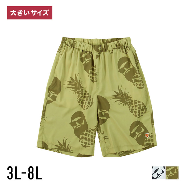 大きいサイズ ハーフパンツ メンズ  ファン フォー モデムデザイン PINEAPPLE OJI 総柄 サイド・バックポケット 3L 4L 5L 6L 8L  カジュアル 緑 黒 春 夏 秋 | 