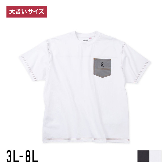 大きいサイズ 半袖Tシャツ カットソー メンズ  Coleman(コールマン) USAコットン 胸ポケット バックポケット 刺繍 3L 4L 5L 6L 8L カジュアル 白 灰色 春 夏 秋 | Coleman