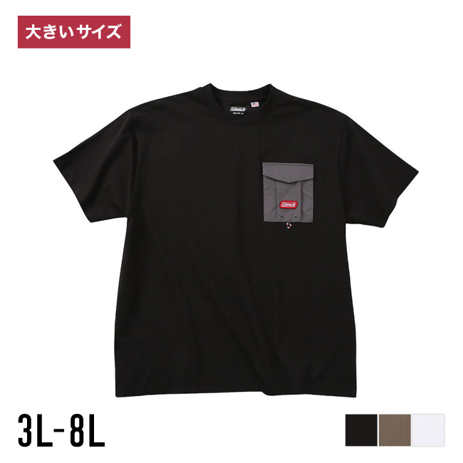 大きいサイズ 半袖Tシャツ カットソー メンズ  Coleman(コールマン) USAコットン 胸ポケット ヒストリーバックプリント 3L 4L 5L 6L 8L カジュアル 白 茶色 黒 | Coleman
