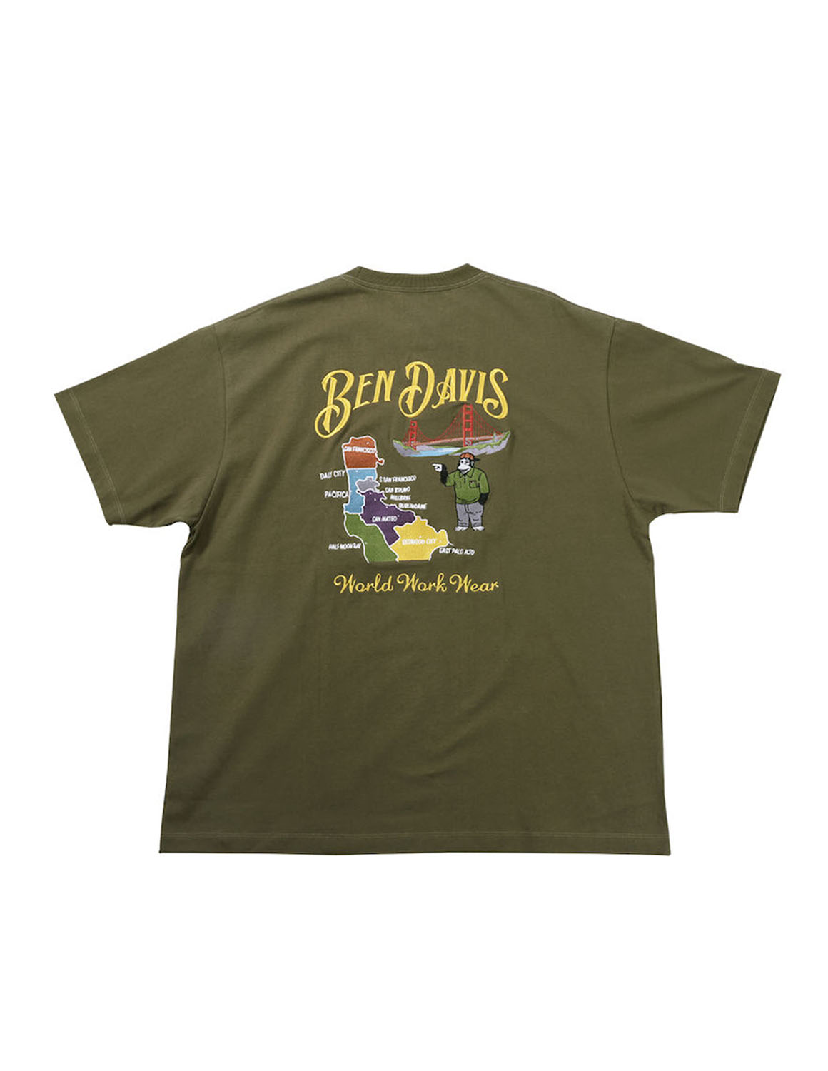 大きいサイズ 半袖Tシャツ カットソー メンズ  BEN DAVIS(ベン デイビス) スーベニア 刺繍 3L 4L 5L 6L カジュアル 緑 黒 春 夏 秋 | BEN DAVIS | 01