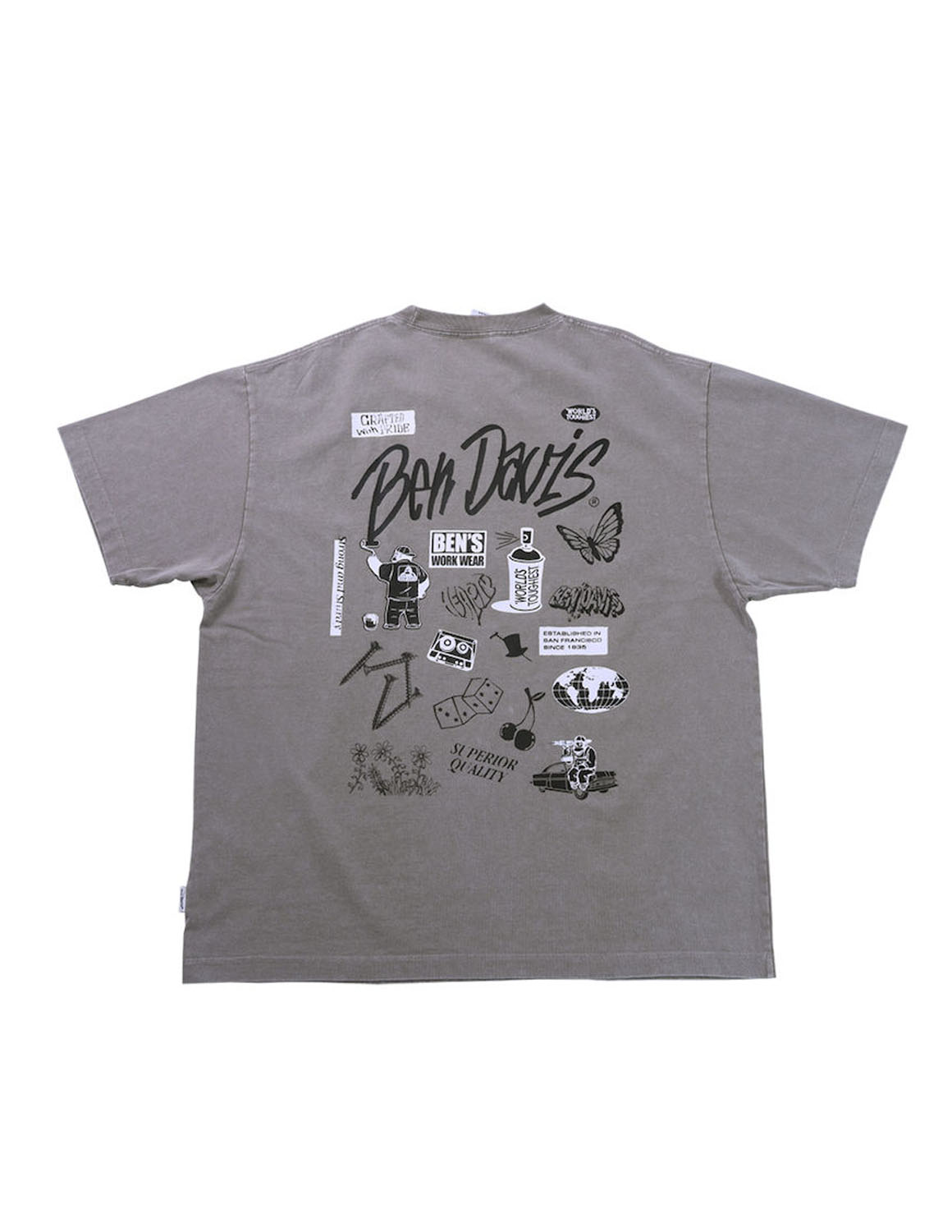 大きいサイズ 半袖Tシャツ カットソー メンズ  BEN DAVIS(ベン デイビス) バリアスモチーフ ヴィンテージ パウダーブリーチ加工 3L 4L 5L 6L カジュアル | BEN DAVIS | 01