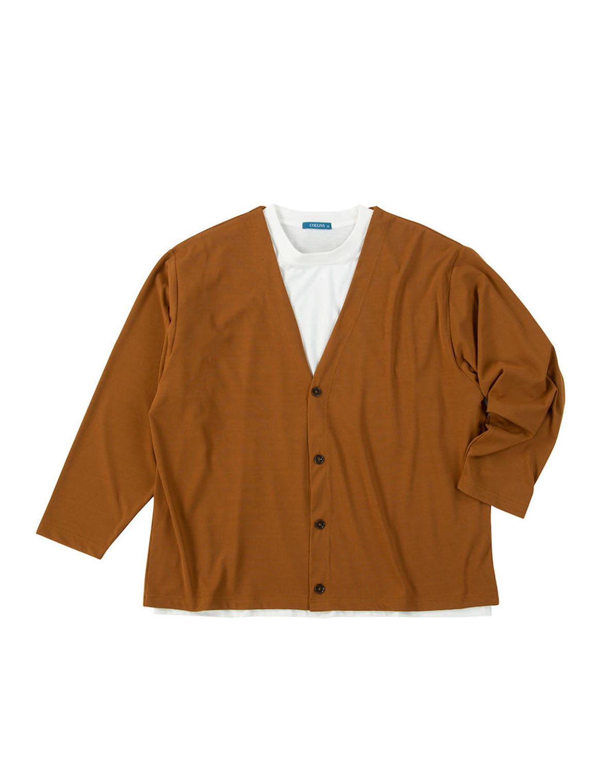 大きいサイズ 長袖カーディガン メンズ COLLINS(コリンズ) ミニワッフルストレッチ 天竺半袖Tシャツ付き 3L 4L 5L 6L 8L カジュアル 茶色 灰色 黒 春 夏 秋 冬 |  | 01