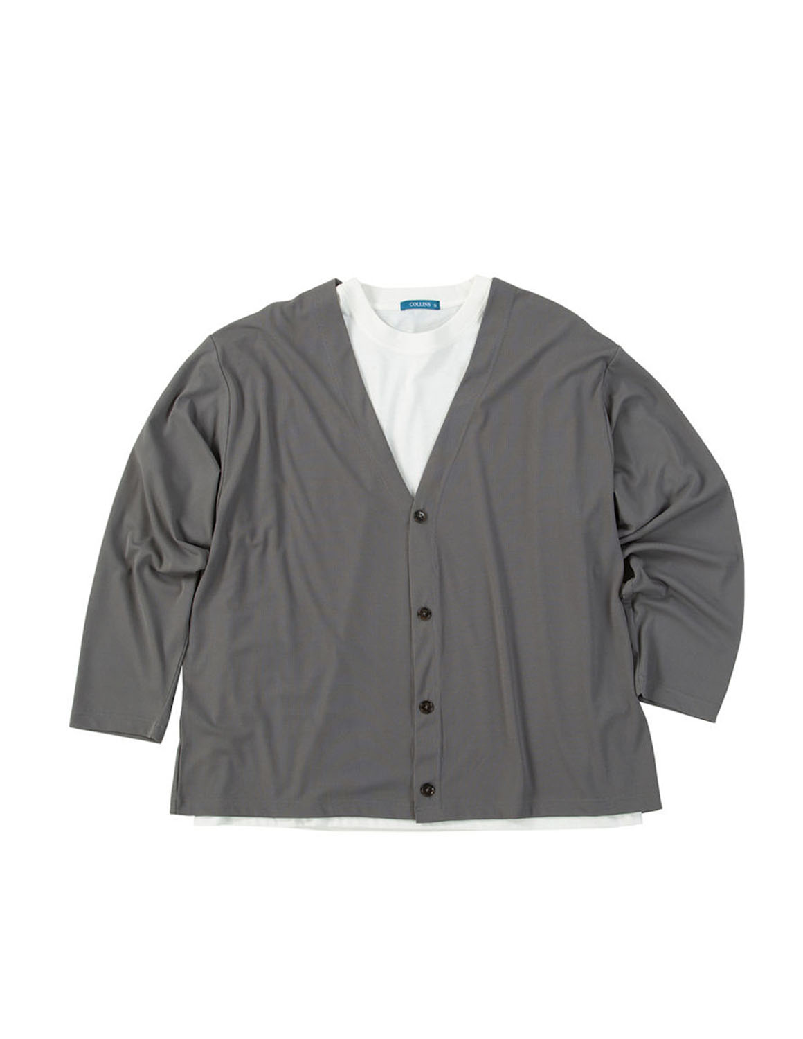 大きいサイズ 長袖カーディガン メンズ COLLINS(コリンズ) ミニワッフルストレッチ 天竺半袖Tシャツ付き 3L 4L 5L 6L 8L カジュアル 茶色 灰色 黒 春 夏 秋 冬 |  | 02