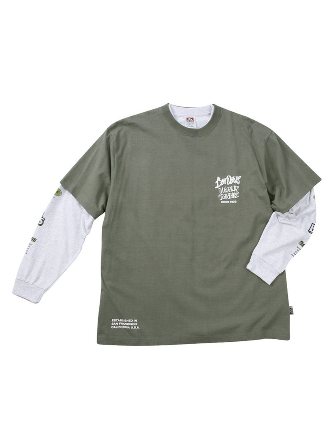 大きいサイズ 長袖T&半袖Tシャツ カットソー メンズ BEN DAVIS(ベン デイビス) バックプリント レイヤード 3L 4L 5L 6L カジュアル 白 緑 黒 春 夏 秋 冬 | BEN DAVIS | 02