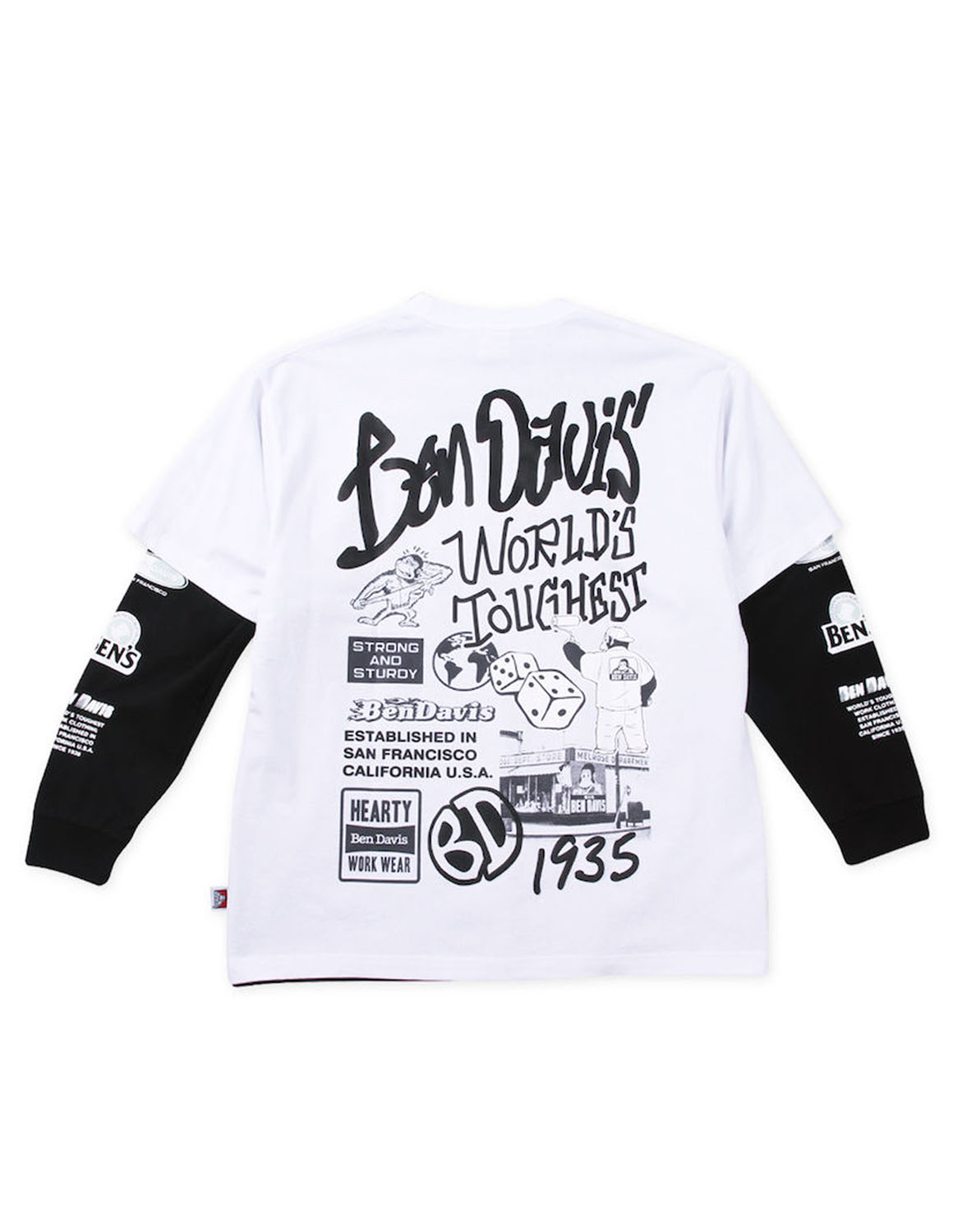 大きいサイズ 長袖T&半袖Tシャツ カットソー メンズ BEN DAVIS(ベン デイビス) バックプリント レイヤード 3L 4L 5L 6L カジュアル 白 緑 黒 春 夏 秋 冬 | BEN DAVIS | 04