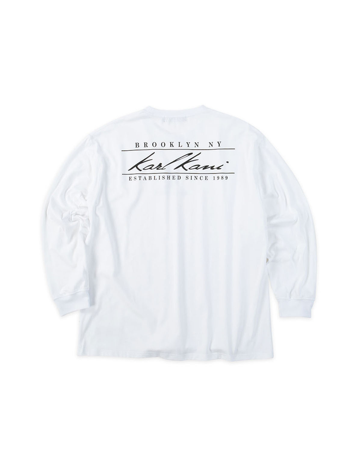 大きいサイズ 長袖Tシャツ カットソー メンズ 天竺 KARL KANI(カール カナイ) バックプリント 袖口リブ 3L 4L 5L 6L 8L カジュアル 白 黒 春 秋 冬 | Karl Kani | 01