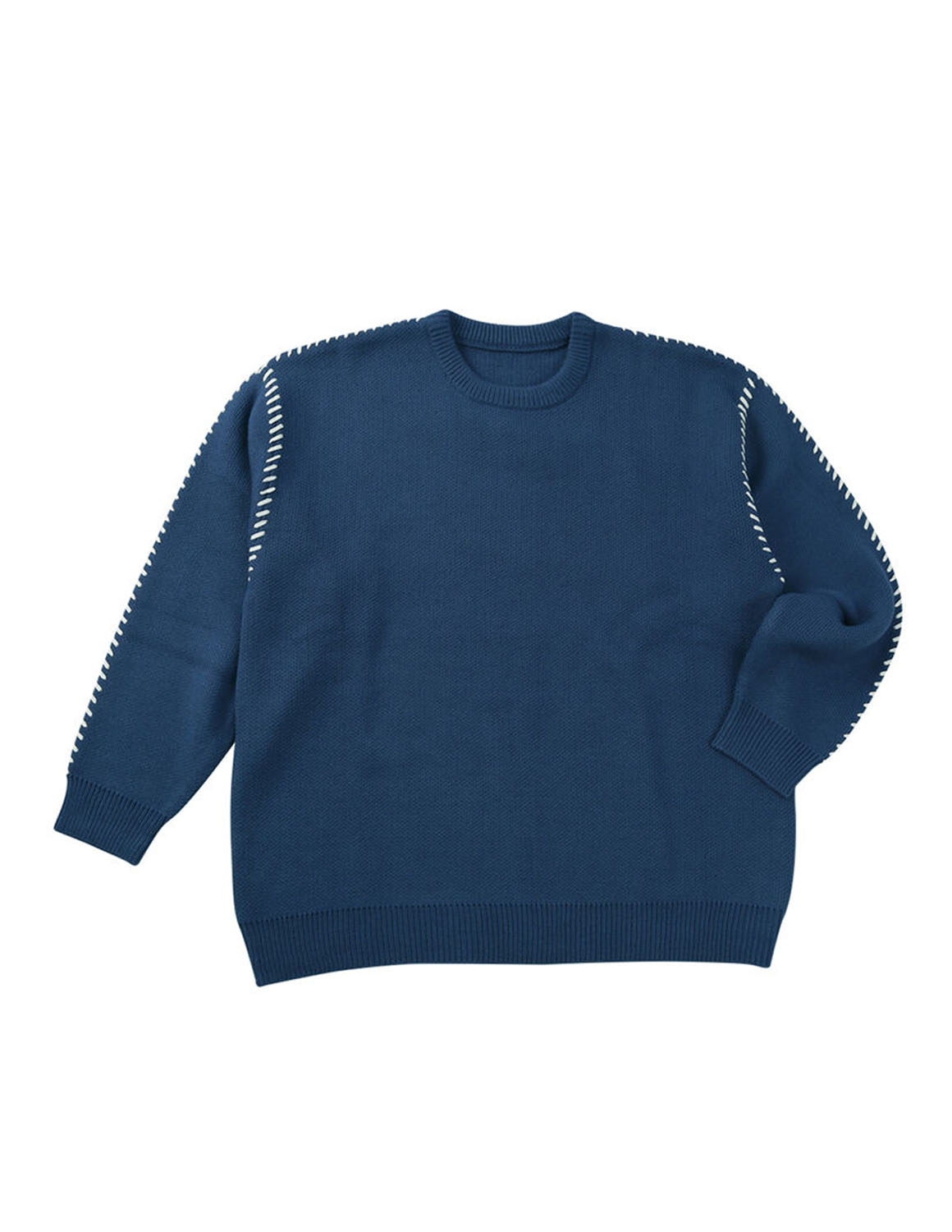 大きいサイズ ニット セーター メンズ  PLES(プレス) 7Gダブルジャガード ステッチ クルーネック 3L 4L 5L 6L カジュアル 青 赤 黒 春 秋 冬 |  | 01