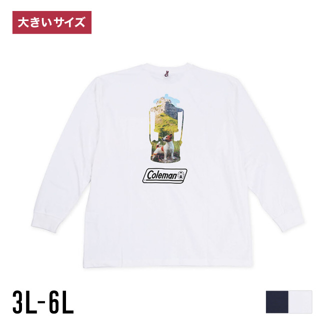 大きいサイズ 半袖Tシャツ カットソー メンズ 長袖  Coleman(コールマン) 天竺 胸ポケット付 バックプリント 袖口リブ 3L 4L 5L 6L カジュアル 白 紺 春 秋 冬 | Coleman