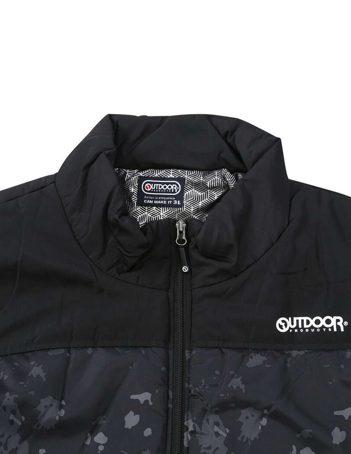 大きいサイズ 中綿コート メンズ  OUTDOOR PRODUCTS(アウトドア プロダクツ) デュスポ 背裏アルミ スタンドカラー 切替 総柄 3L 4L 5L 6L 7L 8L 緑 黒 春 秋 冬 | OUTDOOR PRODUCTS | 03