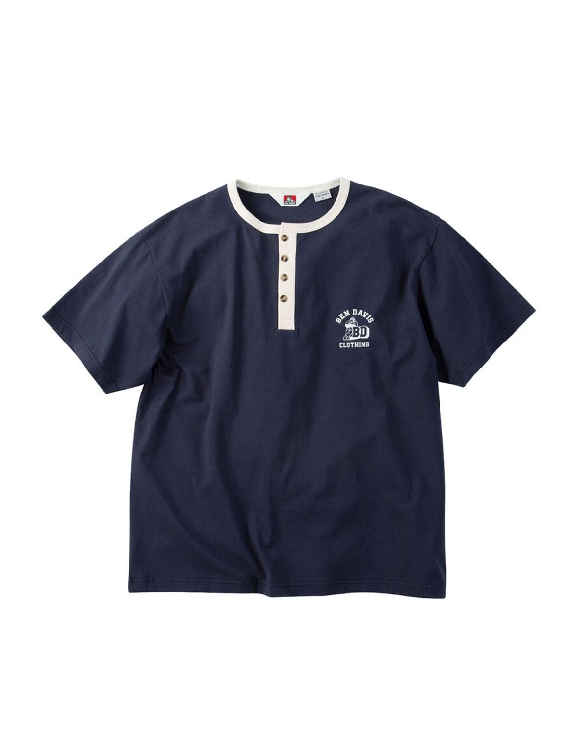 大きいサイズ 半袖Tシャツ カットソー メンズ  BEN DAVIS(ベン デイビス) リンガーヘンリーネック プリント 3L 4L 5L 6L  カジュアル 紺 灰色 春 夏 秋 | BEN DAVIS | 01
