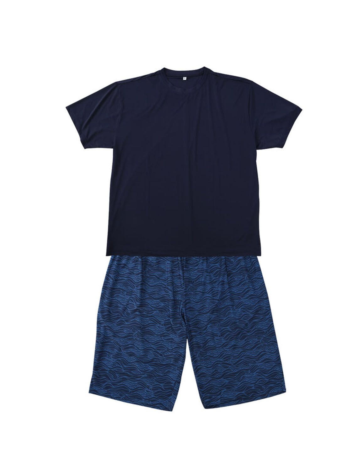 大きいサイズ メンズ 冷感 ベア 天竺 ストレッチ プリント 半袖Tシャツ+波柄ハーフパンツ バックポケット 上下セット 3L 4L 5L 6L 7L 8L 紺 黒 春 夏 秋 |  | 01