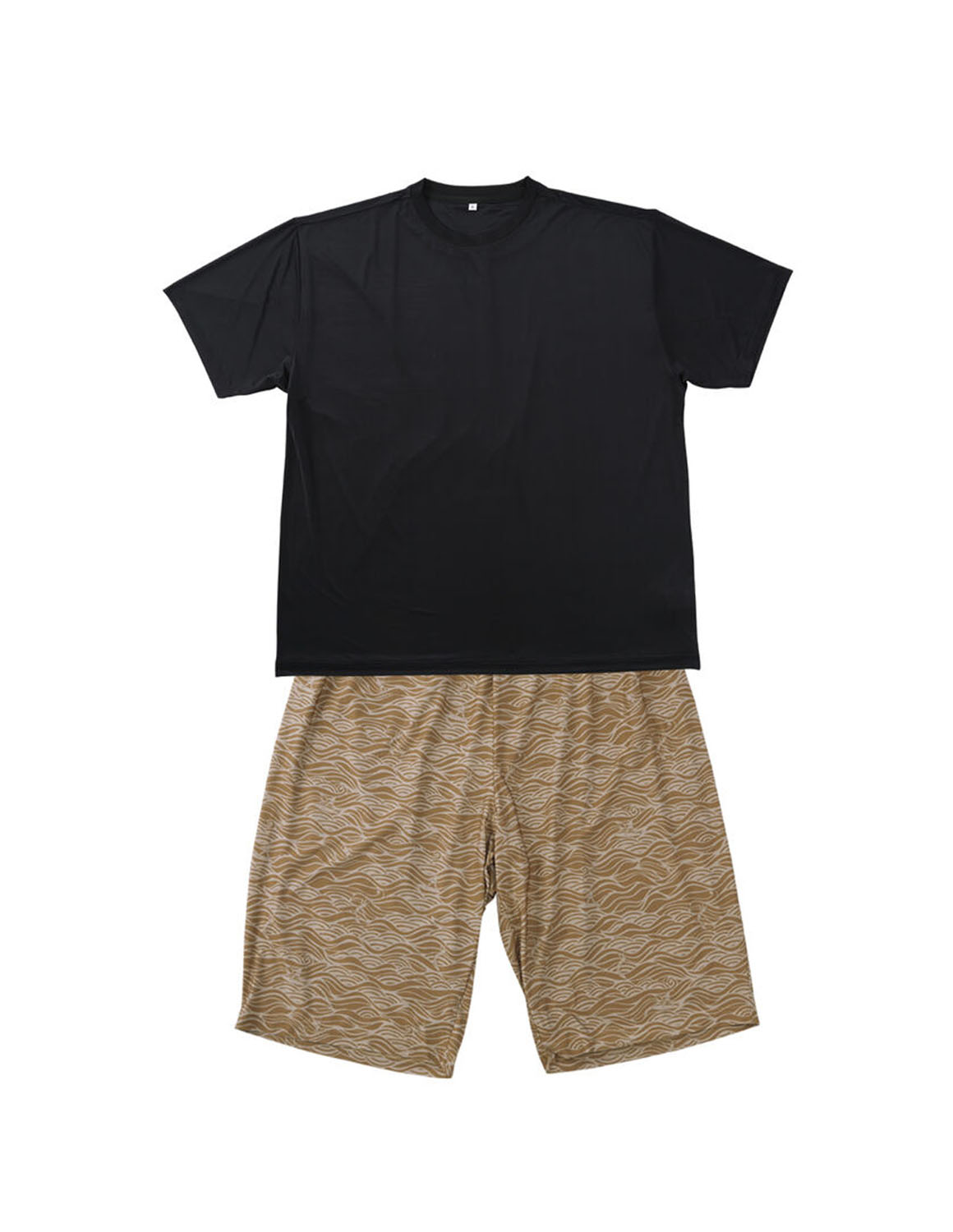 大きいサイズ メンズ 冷感 ベア 天竺 ストレッチ プリント 半袖Tシャツ+波柄ハーフパンツ バックポケット 上下セット 3L 4L 5L 6L 7L 8L 紺 黒 春 夏 秋 |  | 02