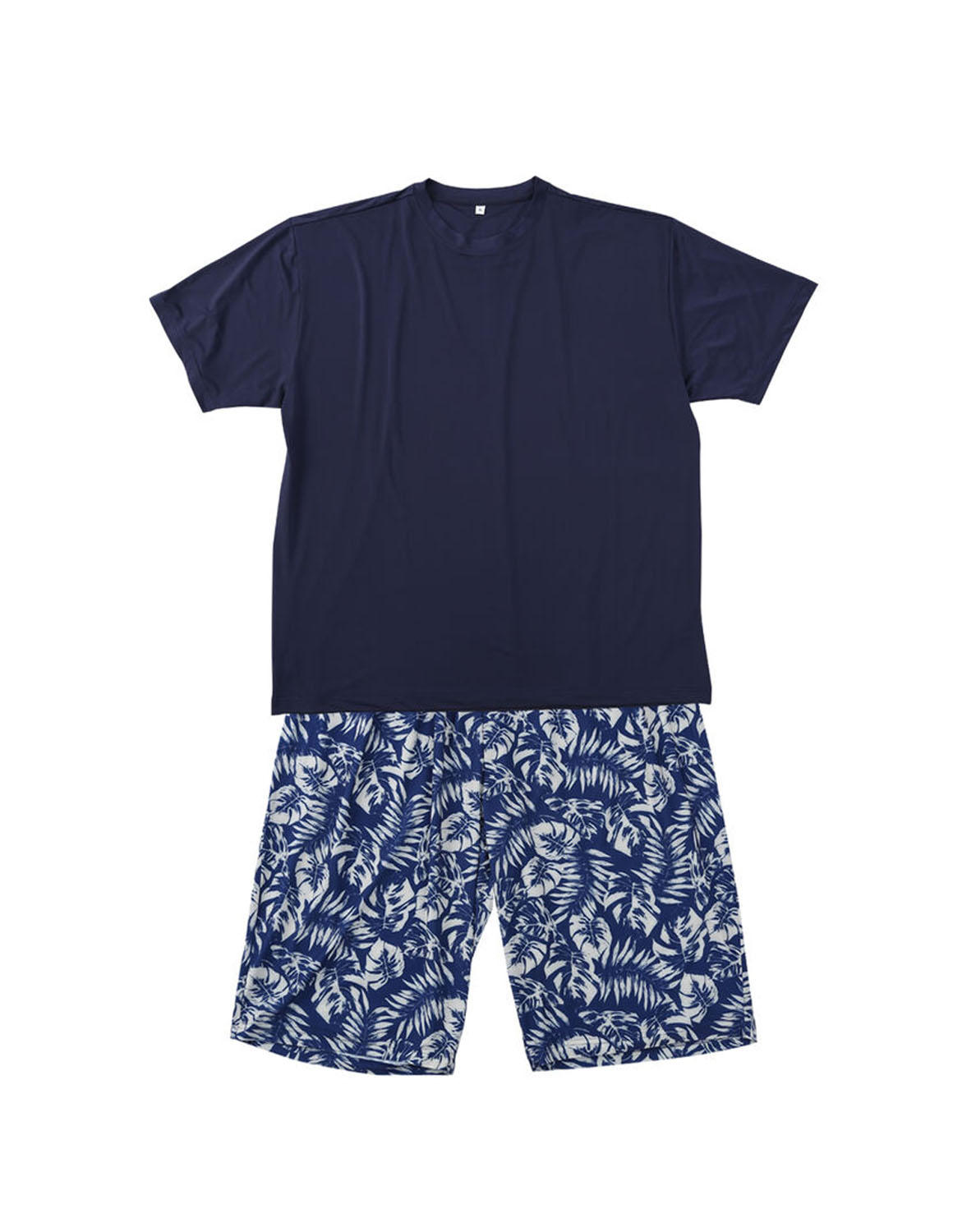 大きいサイズ メンズ 冷感 ベア 天竺 ストレッチ プリント 半袖Tシャツ+リーフ柄ハーフパンツ バックポケット 上下セット 3L 4L 5L 6L 7L 8L 紺 黒 春 夏 秋 |  | 01
