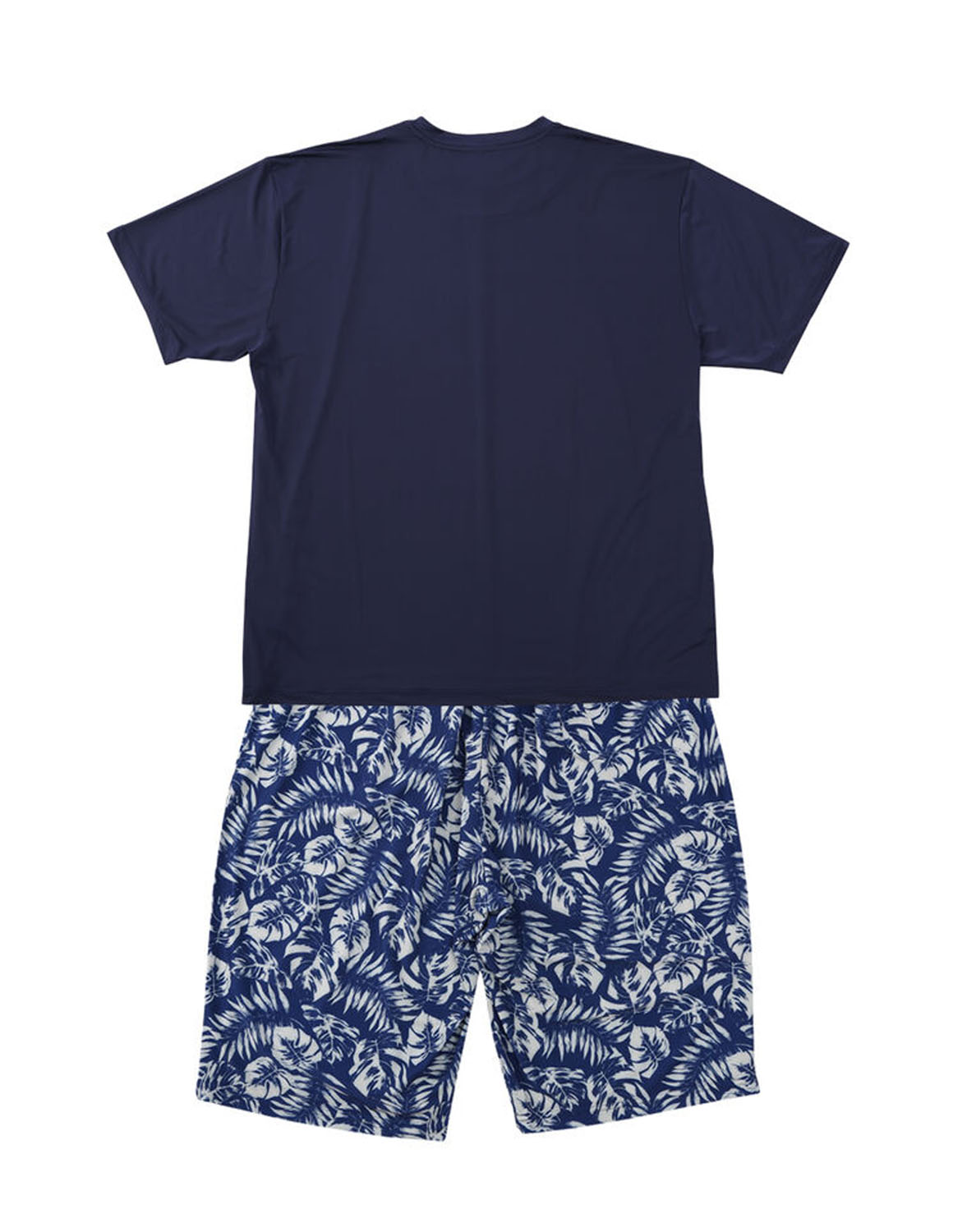 大きいサイズ メンズ 冷感 ベア 天竺 ストレッチ プリント 半袖Tシャツ+リーフ柄ハーフパンツ バックポケット 上下セット 3L 4L 5L 6L 7L 8L 紺 黒 春 夏 秋 |  | 03