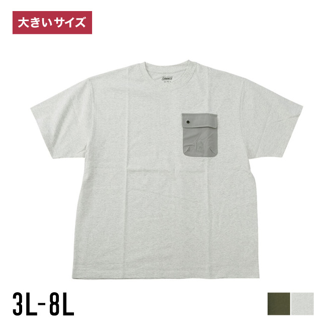 大きいサイズ 半袖Tシャツ カットソー メンズ Coleman(コールマン) 胸フラップポケット付 バックプリント 3L 4L 5L 6L 8L カジュアル 春 夏 秋 | Coleman