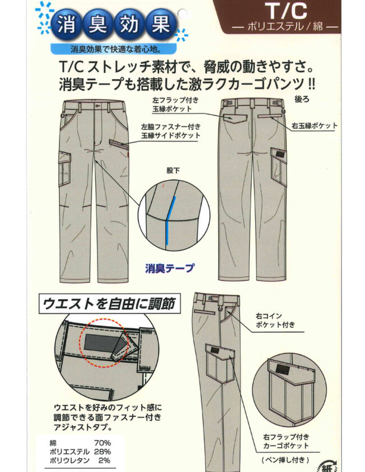 大きいサイズ ワーク カーゴパンツ メンズ FORECAST(フォーキャスト) 激ラク T/Cストレッチ 前開きファスナー 消臭 イージーケア カジュアル | FORECAST | 09