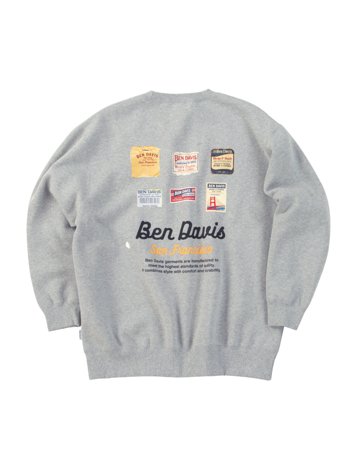 大きいサイズ 長袖 メンズ スウェット トップス BEN DAVIS(ベン デイビス) ラベルロゴ クルーネック バックプリント 裏起毛 刺繍 リブ(袖口・裾) カジュアル | BEN DAVIS | 01