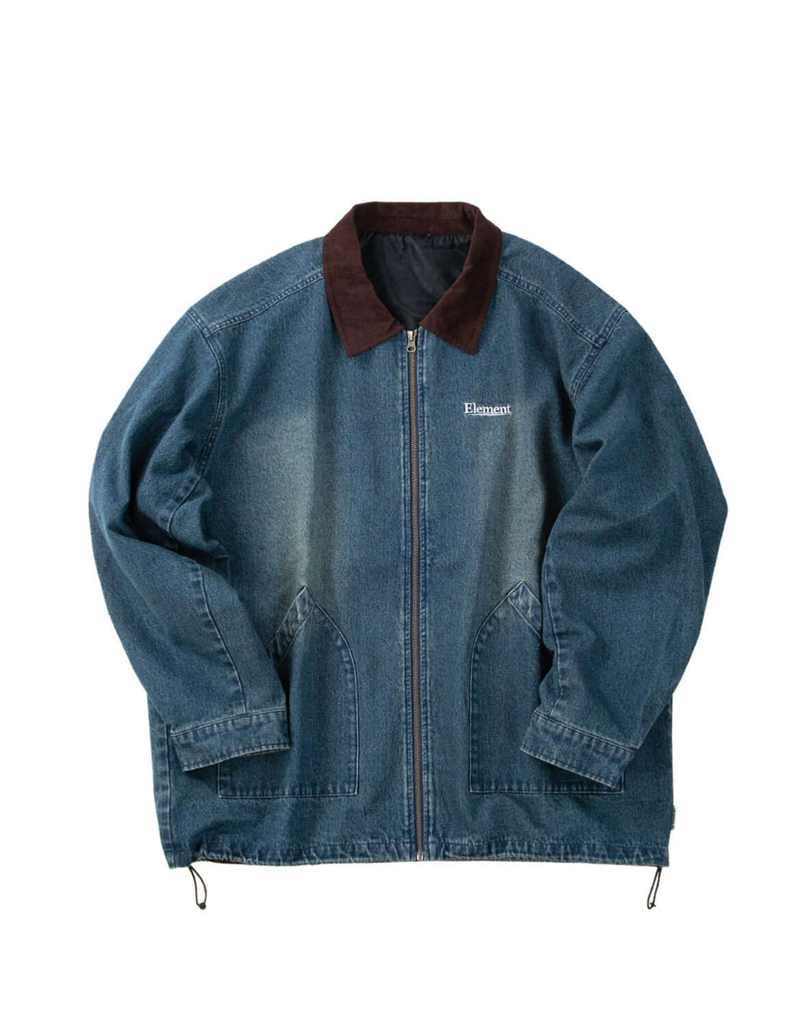 大きいサイズ メンズ デニムジャケット ELEMENT(エレメント) DENIM FIELD フルジップ サイドポケット 背面刺繍 裾ドローコード カジュアル 3L 4L 5L 6L 青 黒 | ELEMENT | 01