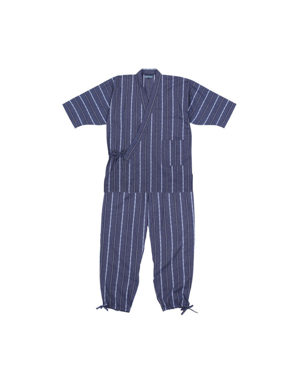 大きいサイズ 作務衣 メンズ   しじら織 縦縞 上下セット 3L 4L 5L 6L 7L  カジュアル 紺 春 夏 |  | 01