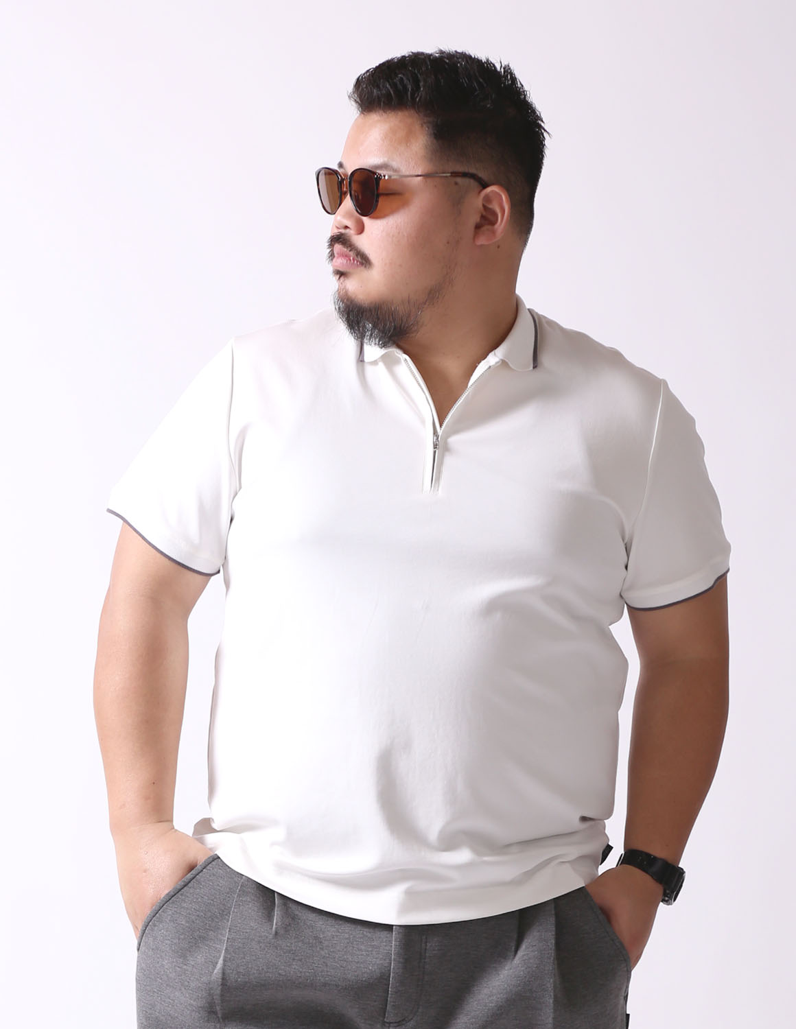 大きいサイズ ポロシャツ メンズ QZILLA ZIP POLO ハーフジップ ライン