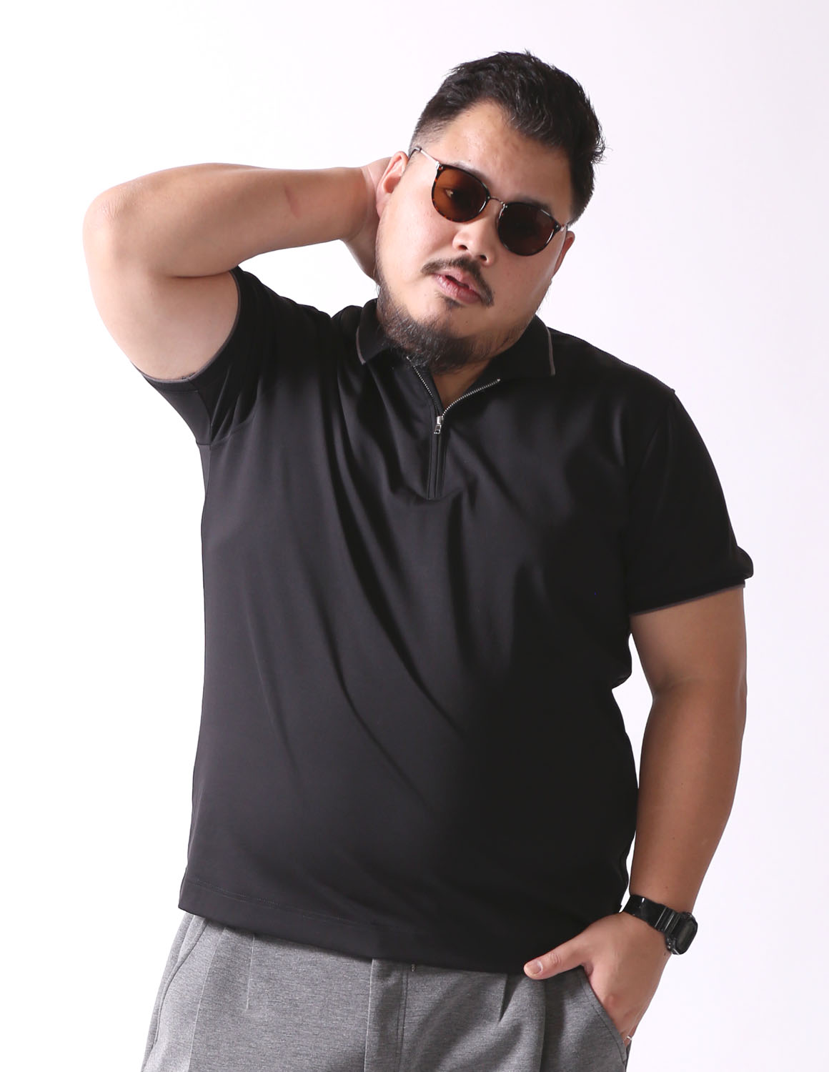 大きいサイズ ポロシャツ メンズ QZILLA ZIP POLO ハーフジップ ライン