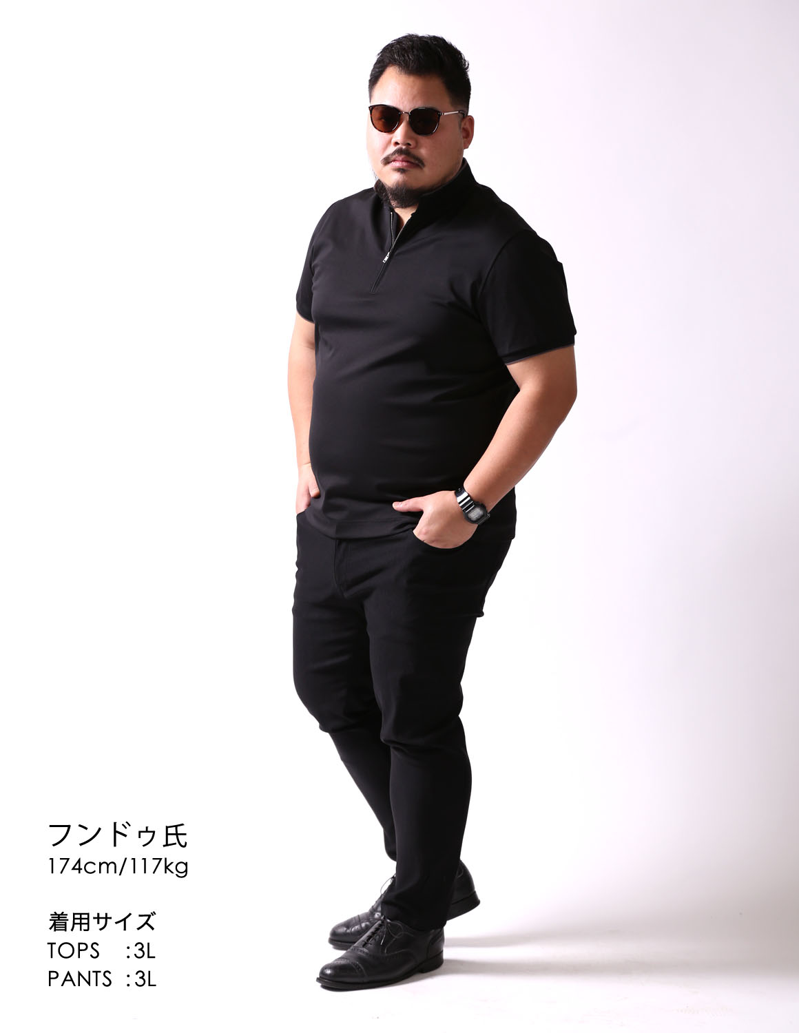 大きいサイズ ポロシャツ メンズ QZILLA ZIP POLO ハーフジップ ライン