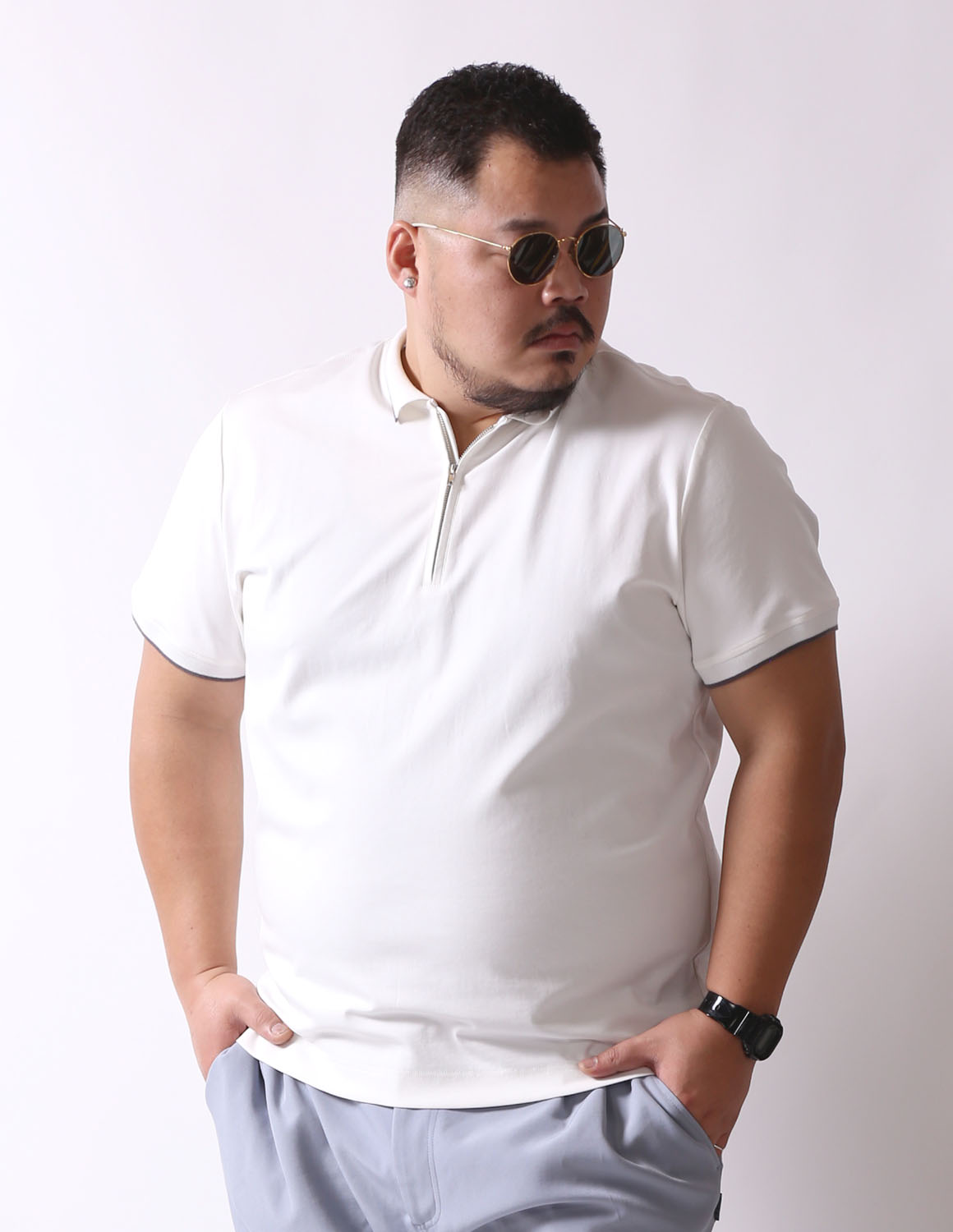 大きいサイズ ポロシャツ メンズ QZILLA ZIP POLO ハーフジップ ライン