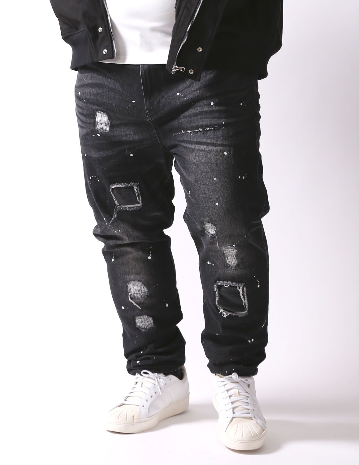 大きいサイズ メンズ スキニー デニム ストレッチ テーパード ダメージ ペンキ ヒゲ カジュアル QZILLA 感鯨デニム クラッシュ2.0 |  | 02