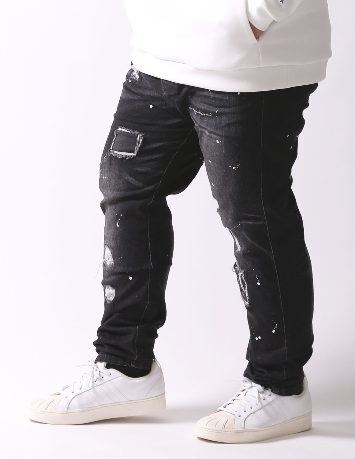 大きいサイズ メンズ スキニー デニム ストレッチ テーパード ダメージ ペンキ ヒゲ カジュアル QZILLA 感鯨デニム クラッシュ2.0 |  | 13