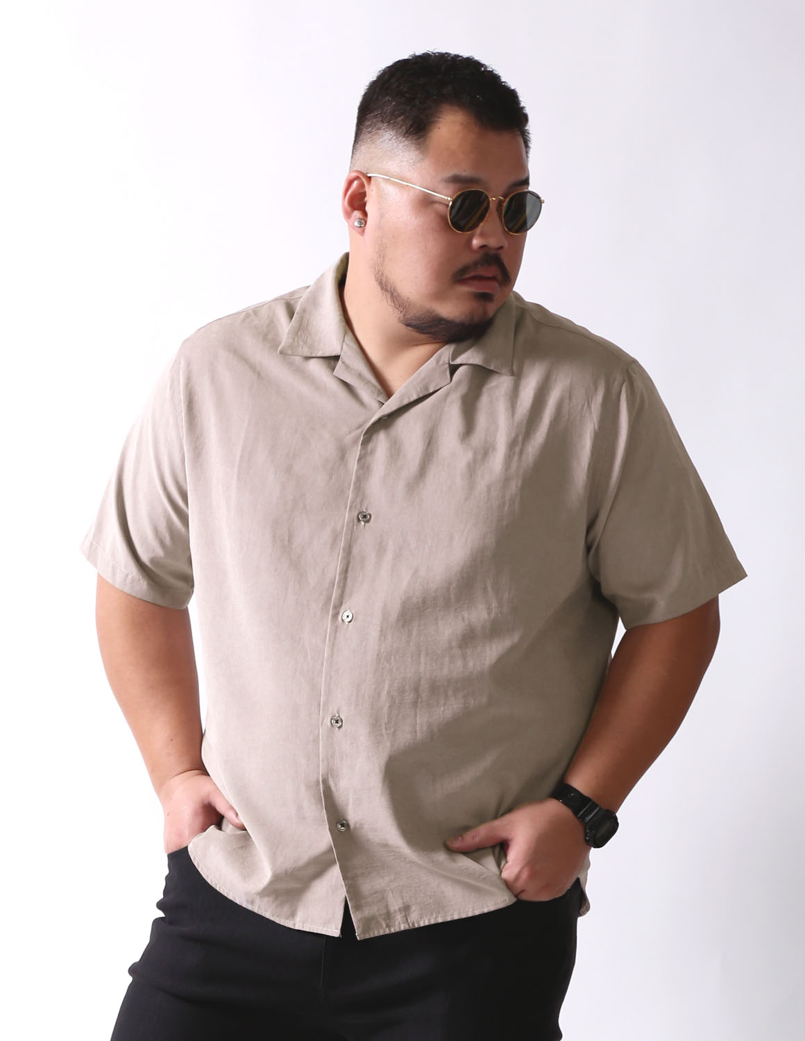 大きいサイズ 半袖シャツ オープンカラー メンズ QZILLA 白鯨