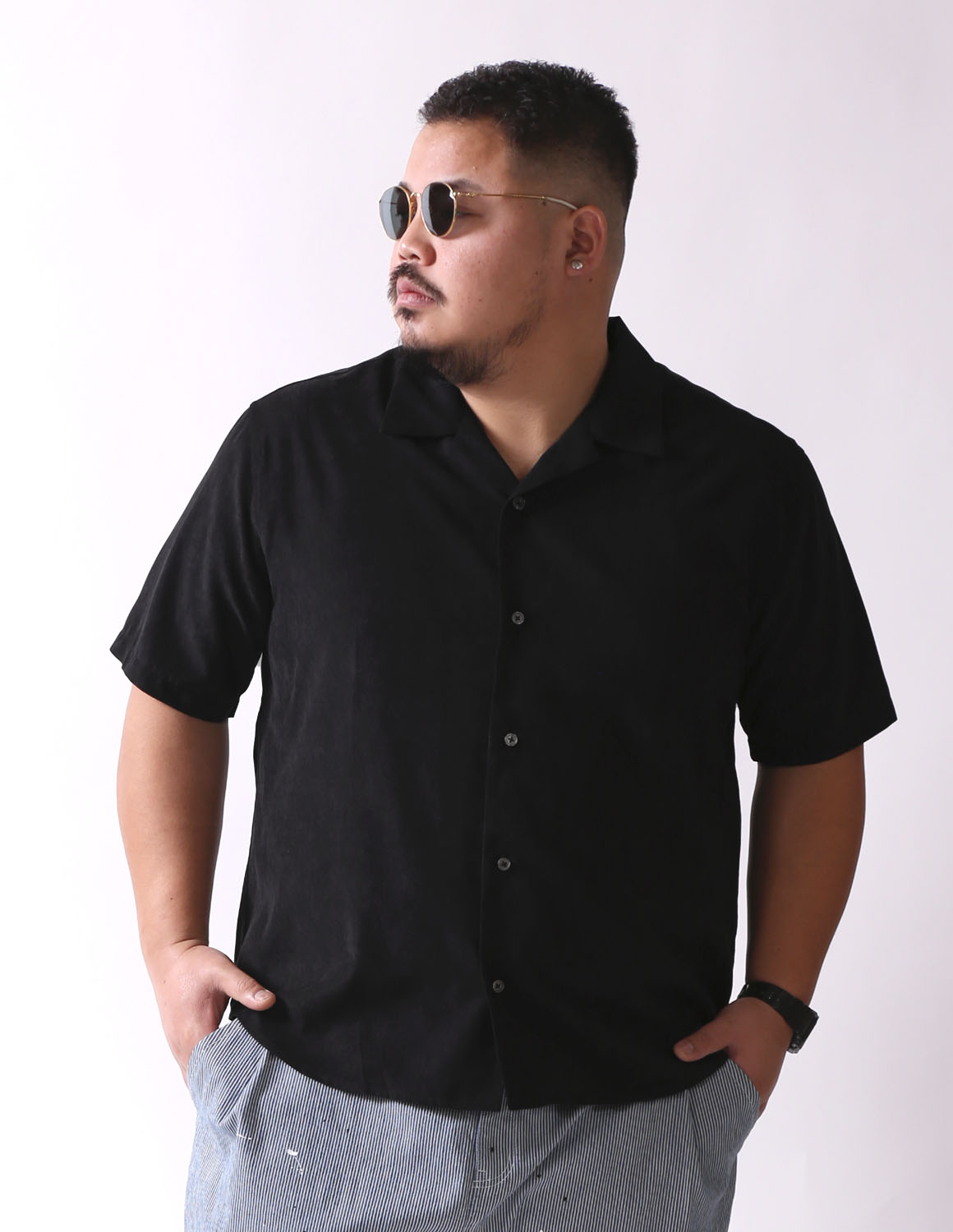 大きいサイズ 半袖シャツ オープンカラー メンズ QZILLA 白鯨 Peach