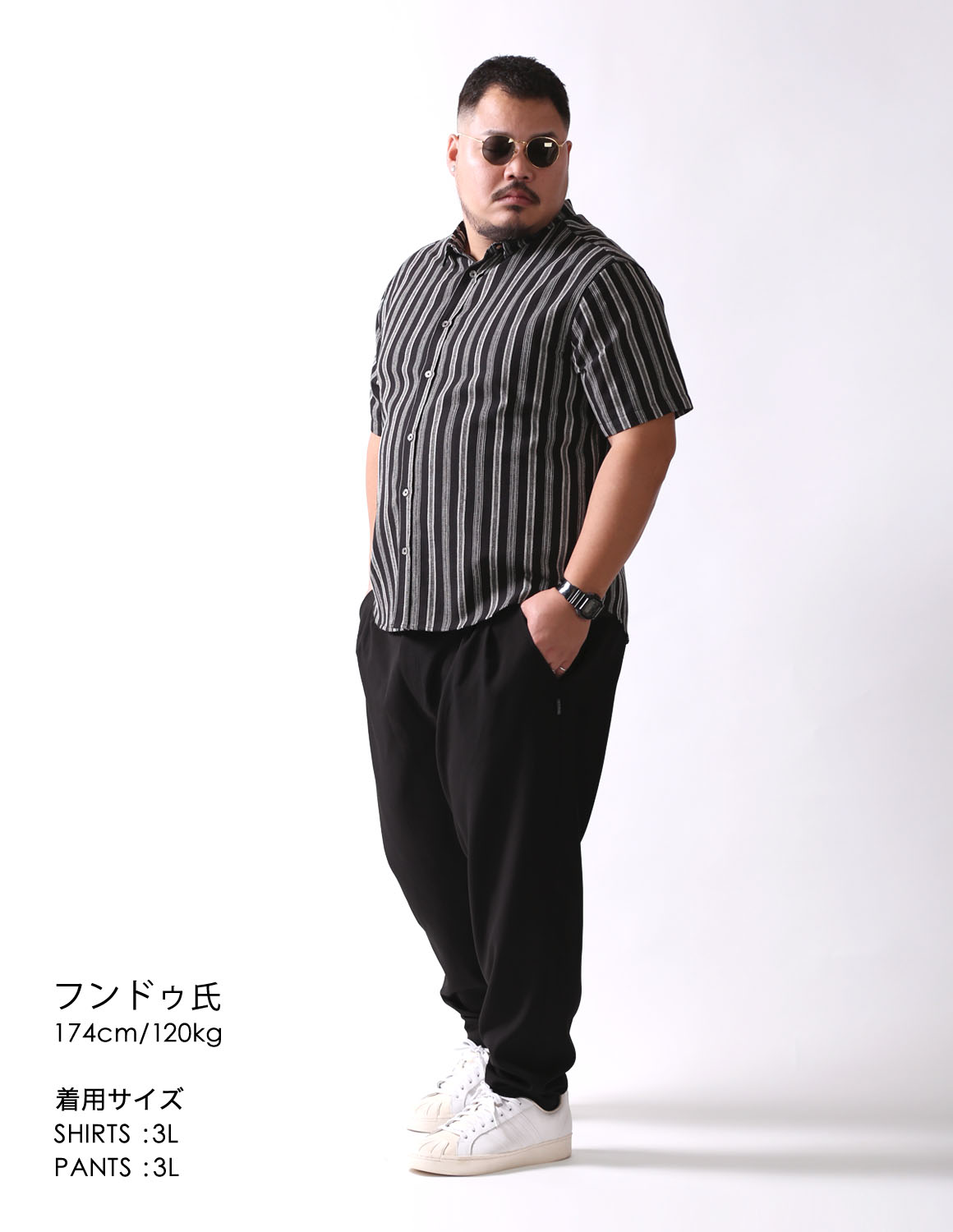 大きいサイズ 半袖 シャツ メンズ QZILLA 白鯨 Undulate ストライプ 麻