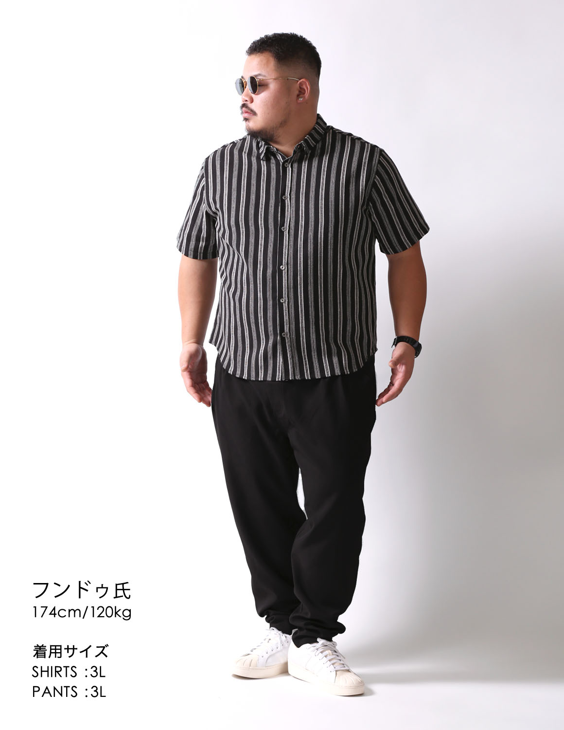 大きいサイズ 半袖 シャツ メンズ QZILLA 白鯨 Undulate ストライプ 麻
