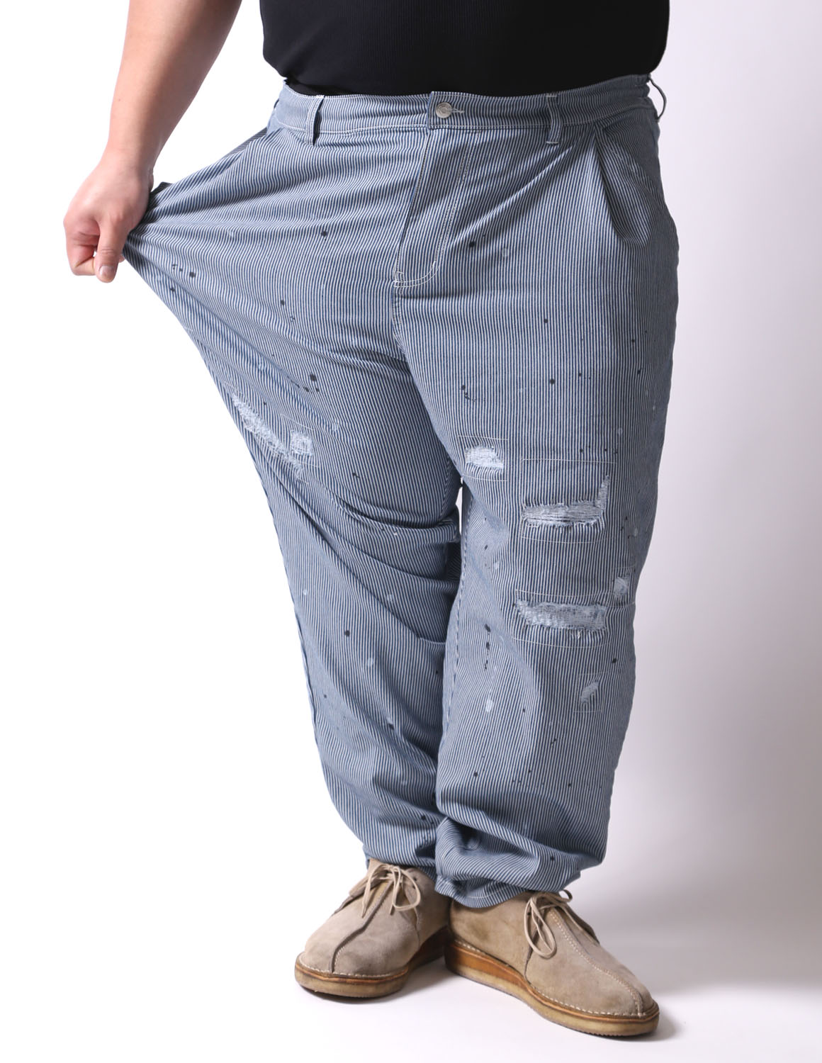 大きいサイズ ワイド テーパードパンツ メンズ QZILLA 感鯨 Hickory Splash! ダメージ ペンキ 加工 ストレッチ カジュアル 春 夏 秋 |  | 09