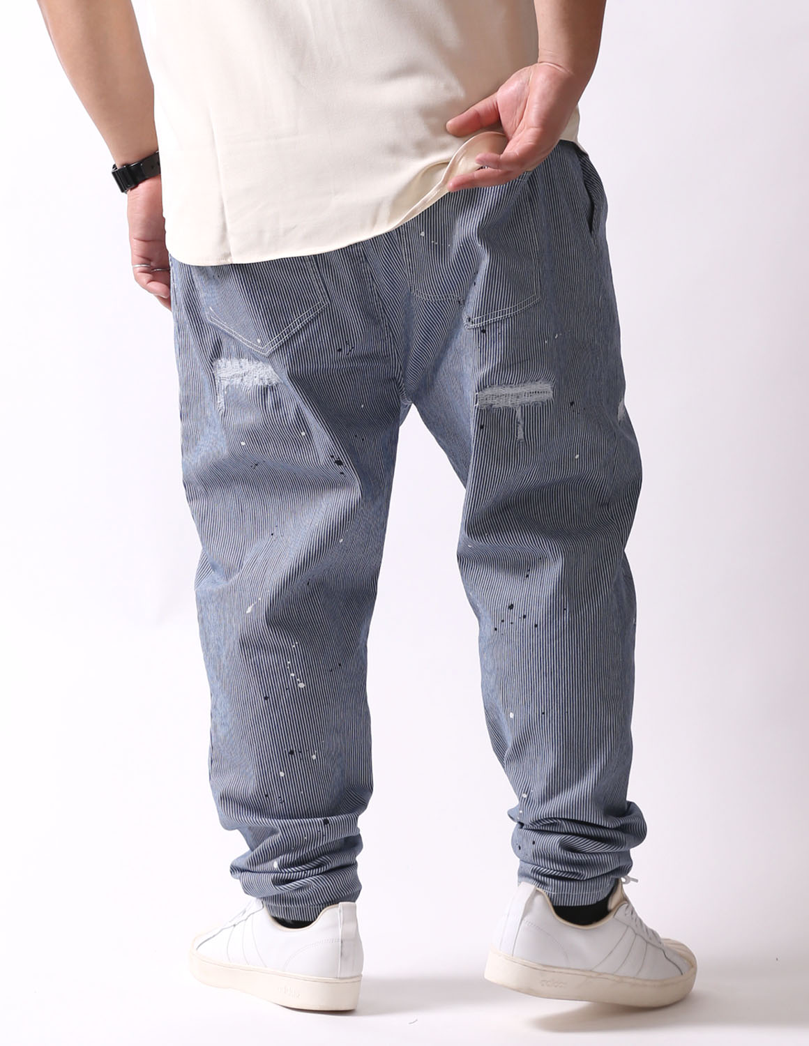 大きいサイズ ワイド テーパードパンツ メンズ QZILLA 感鯨 Hickory Splash! ダメージ ペンキ 加工 ストレッチ カジュアル 春 夏 秋 |  | 11