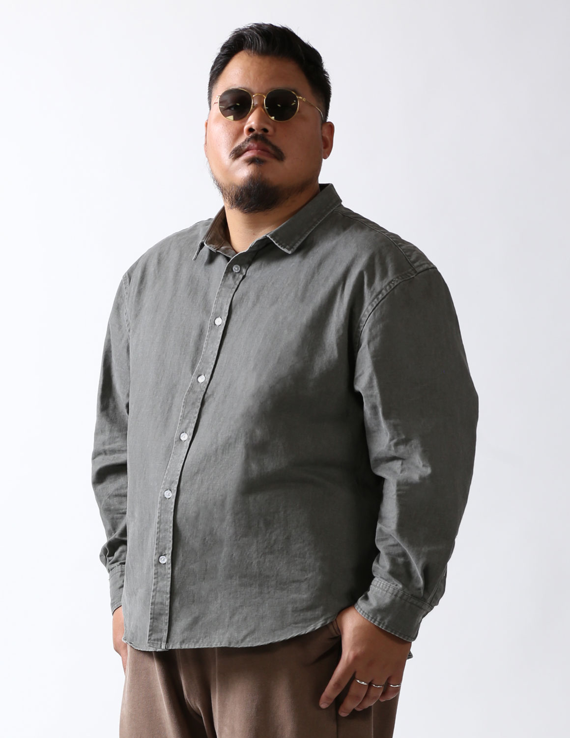 大きいサイズ 長袖シャツ カジュアルシャツ メンズ  QZILLA 白鯨 Mods ビンテージ風 2L 3L 4L 5L カジュアル 灰色 紺 春 秋 冬 2025AW |  | 01