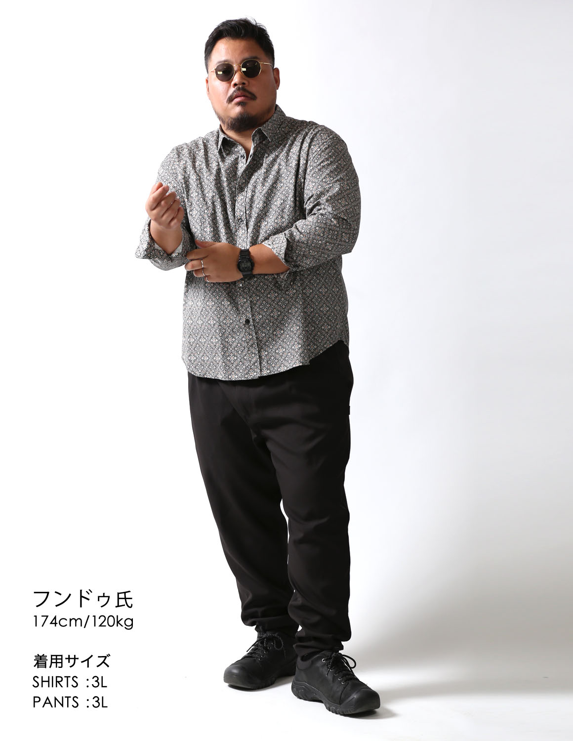 大きいサイズ 長袖シャツ カジュアルシャツ メンズ  QZILLA 白鯨 Retrogram 幾何学パターン 2L 3L 4L 5L カジュアル 春 秋 冬 2025AW |  | 08