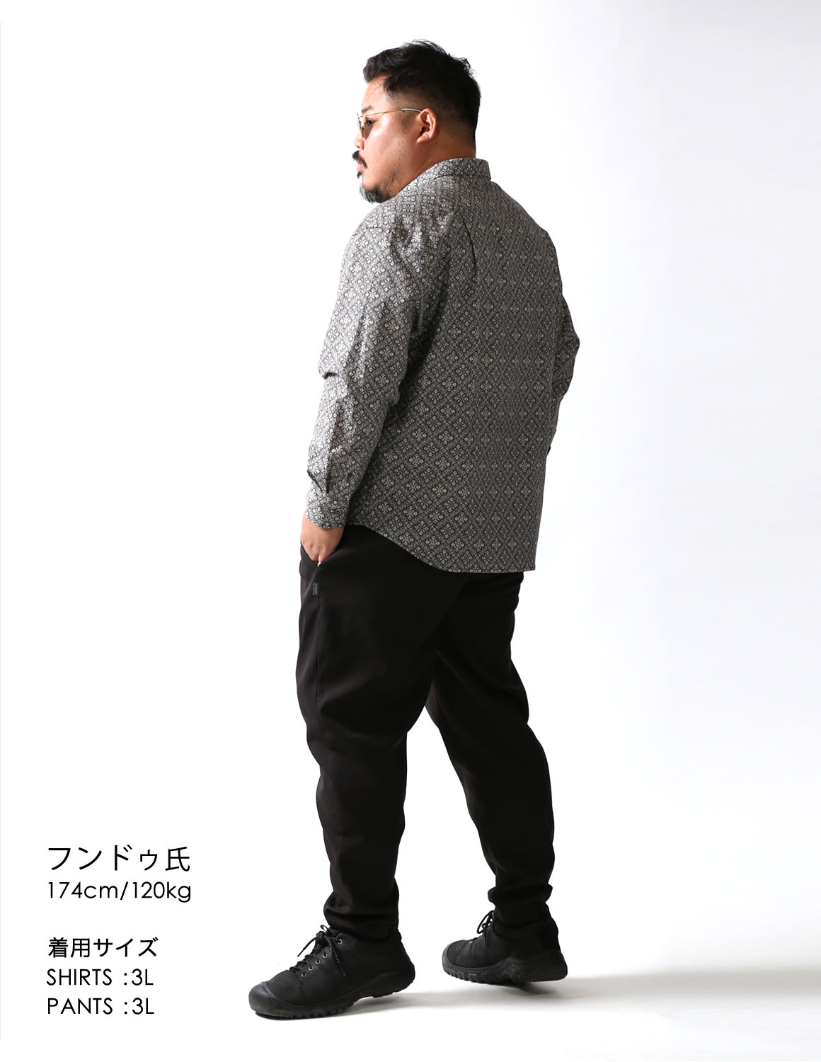 大きいサイズ 長袖シャツ カジュアルシャツ メンズ  QZILLA 白鯨 Retrogram 幾何学パターン 2L 3L 4L 5L カジュアル 春 秋 冬 2025AW |  | 09