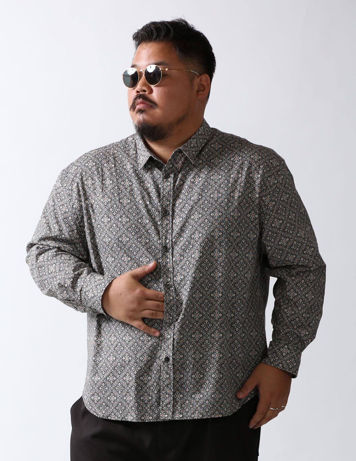 大きいサイズ 長袖シャツ カジュアルシャツ メンズ  QZILLA 白鯨 Retrogram 幾何学パターン 2L 3L 4L 5L カジュアル 春 秋 冬 2025AW |  | 15