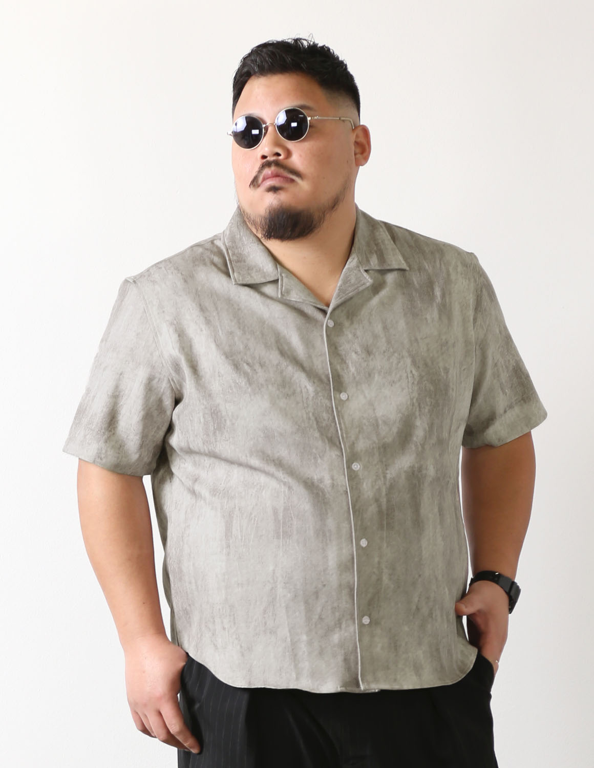 大きいサイズ 半袖シャツ カジュアル QZILLA 白鯨 スモーキー オープンカラー ストレッチ 日本人男性(平均171cm)のための 感激丈 予約販売4月中旬発送予定 |  | 01